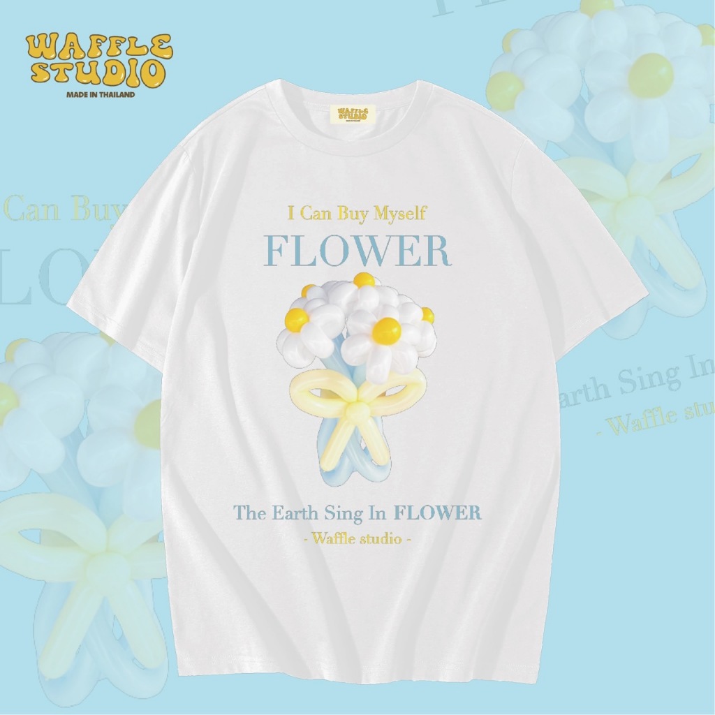 [ ส่งฟรี ] WS0209 เสื้อยืดโอเวอร์ไซส์ เสื้อยืดเกาหลี ผ้าคอตตอน100% เสื้อยืด ลายน่ารัก WAFFLE STUDIO