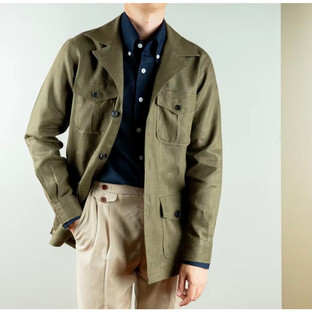 Made to Mature Linen Safari Jacket Overshirt Olive Green เสื้อซาฟารีแจ๊กเก๊ต สีเขียว
