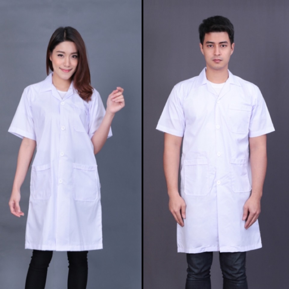 ตัดในไทย เสื้อกาวน์ยาว แขนสั้น (ภาพถ่ายจากสินค้าจริงของร้าน)