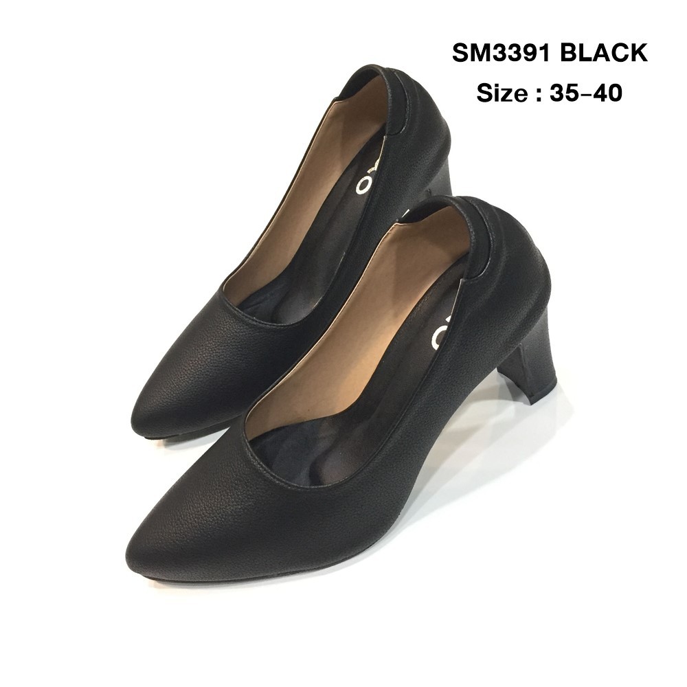 OXXO รองเท้าคัทชู ผู้หญิง ทรงหัวแหลม สูง3นิ้ว ทำจากหนังพียู นิ่มใส่สบาย SM3391