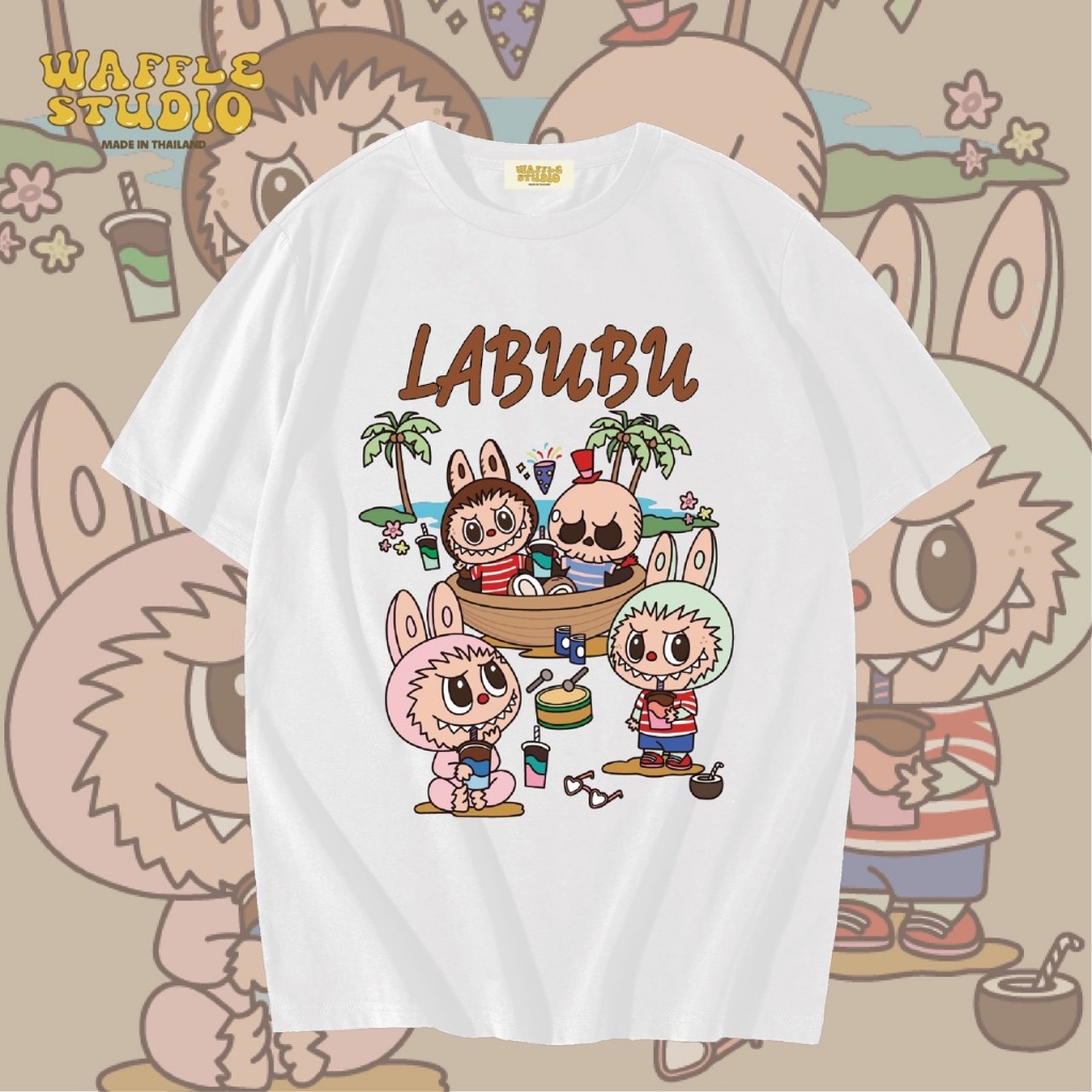 [ ส่งฟรี ] WS0219 เสื้อยืดโอเวอร์ไซส์ เสื้อยืดเกาหลี ผ้าคอตตอน100% เสื้อยืด ลาบูบู้ Labubu Pop Mart WAFFLE STUDIO