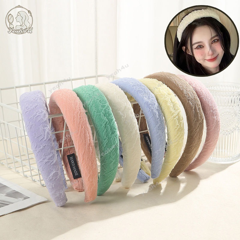 ที่คาดผมฟองน้ำ แต่งจับจีบ ที่คาดผมเกาหลี สีเอิร์ธโทน สีพื้น แฟชั่นแฟรี่ สไตล์เกาหลี สําหรับแต่งหน้า