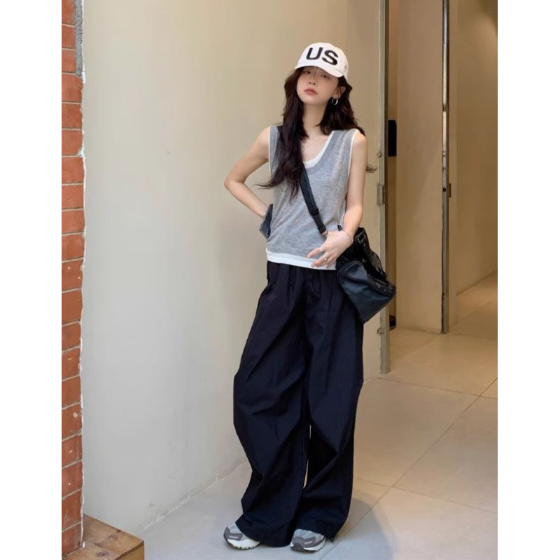 [5238] กางเกงคาร์โก้สีดำ