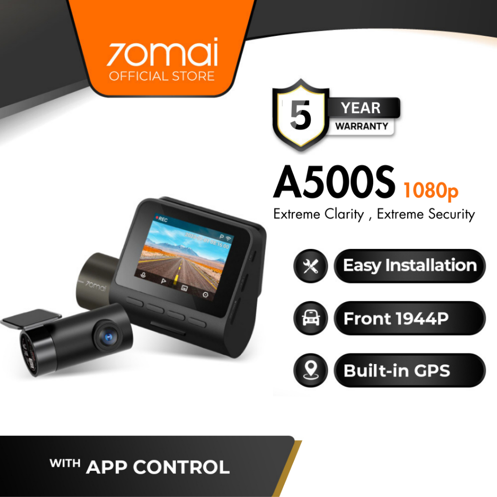 [คลังสินค้าพร้อม] 70mai Pro Plus Dash Cam A500s 1944P GPS ในตัว 2.7K Full HD WDR 70mai A500s กล้องติดรถยนต์ แอพกล้องติดร