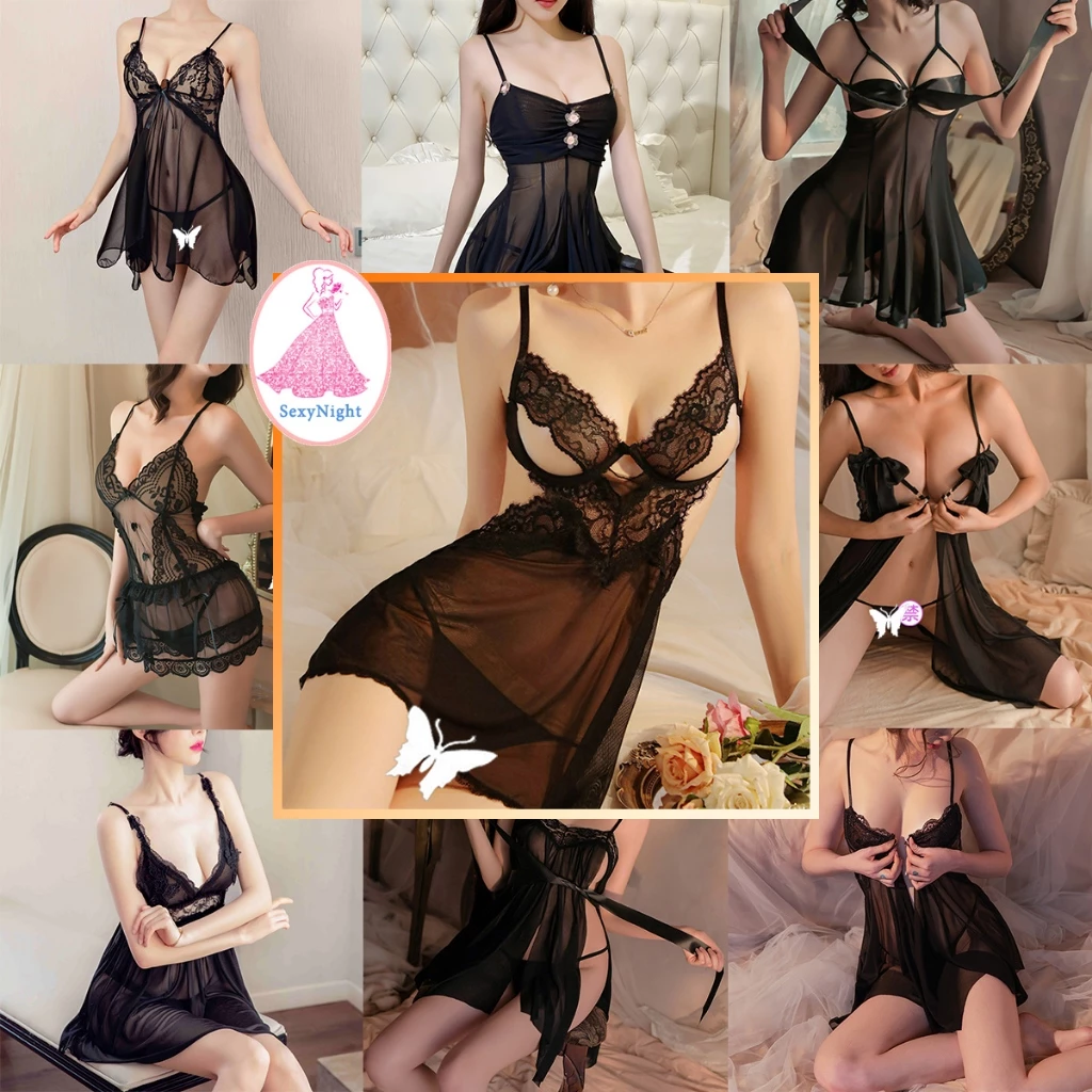 SexyNight 💞💞 ตาข่าย ชุดนอนเซ็กซี่ ชุดนอนไม่ได้นอน ผ้าซีทรู เมตร ดูผ่าน สีดำ พร้อมส่งจากไทย(透视短裙)