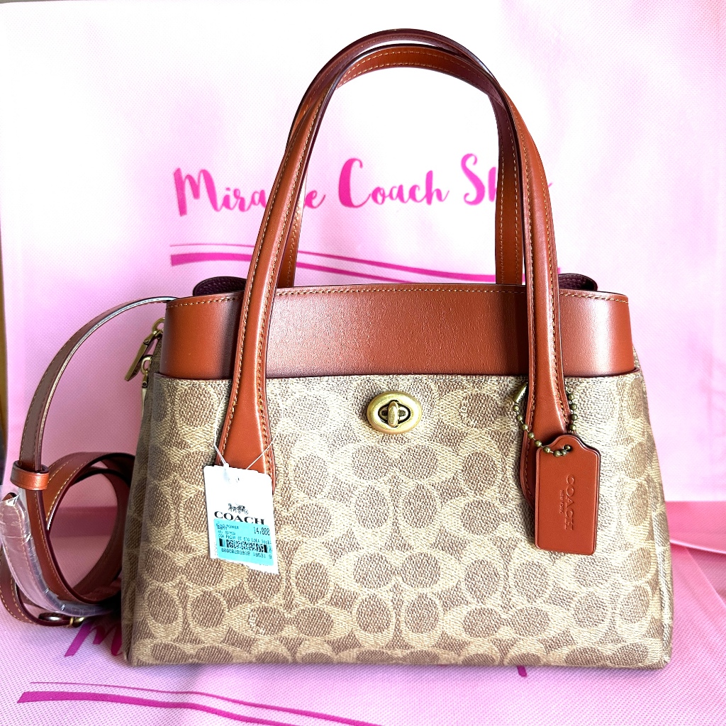 กระเป๋าถือ COACH แท้ ทรงสวยหรูจาก Shop มีสายยาว COACH 593 LORA CARRYALL 30 IN SIGNATURE COATED CANVA