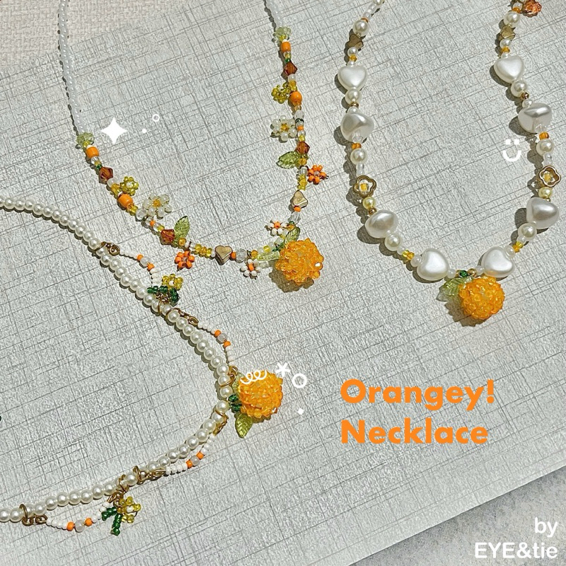 Orangey! necklace 🍊 สร้อยลูกปัดจี้รูปส้ม สร้อยคอ จี้ลูกปัด ใส่ไปทะเล คาเฟ่ ปรับระดับได้