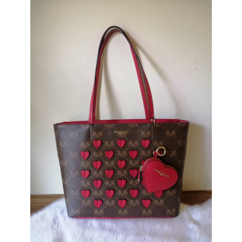 💢พร้อมส่ง💢(ผ่อน0%)(รับประกันของแท้) กระเป๋าKarl Lagerfeld Adele Large Valentines Red Heart Logo Handbag​