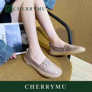 CHERRYMU รุ่น CM131 รองเท้าหนังแท้แบบสวม รองเท้าสลิปออน หนังนุ่มนิ่ม รองเท้าคัทชู