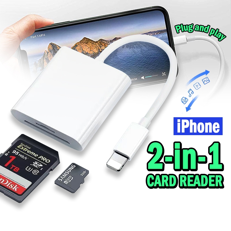 การ์ดรีดเดอร์ 2 in 1 ตัวอ่าน card reader OTG IP to SD+TF เครื่องอ่านกล้องการ์ด ตัวอ่าน sd card
