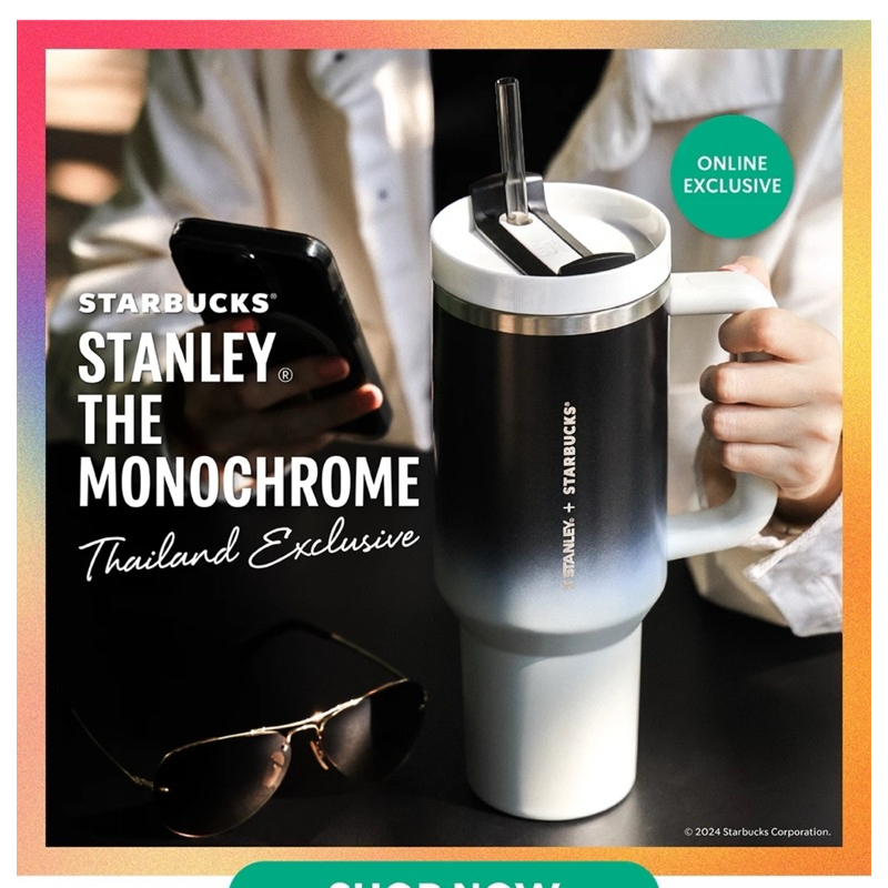 2024 Starbucks Thailand Stainless Steel Stanley Gradient Black White Cold Cup  40oz.