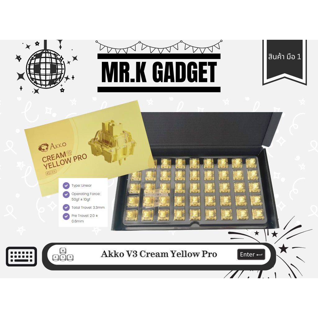 (Pre-lubed) Akko V3 Cream Yellow Pro (Linear Switch) พร้อมส่งในไทย by MR.K GADGET