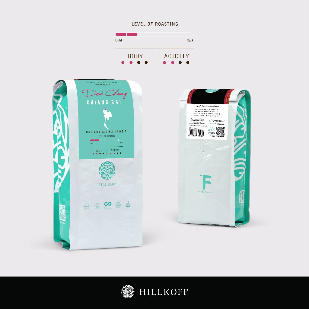 Hillkoff : เมล็ดกาแฟอราบิก้า 100% ดอยช้าง คั่วอ่อน Arabica Doi Chang 250 g หอม เข้ม ออกโทนช็อคโกแลต