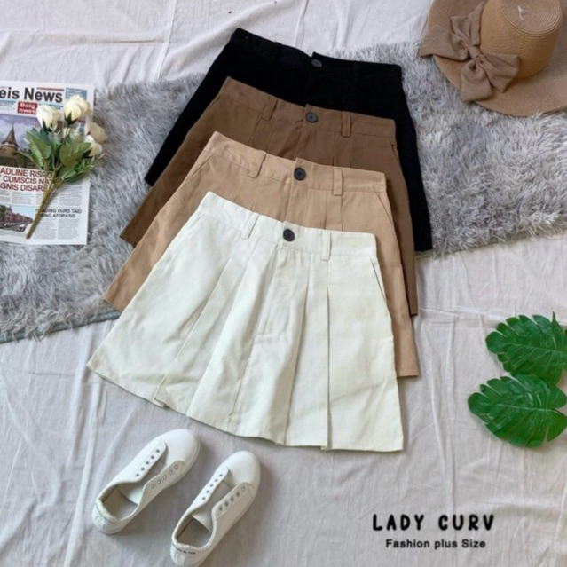 (LC) กระโปรงสั้น จีบหน้า สไตล์เกาหลี น่ารักมาก เสื้อผ้าสาวอวบอ้วน พลัสไซส์ ไซส์ใหญ่