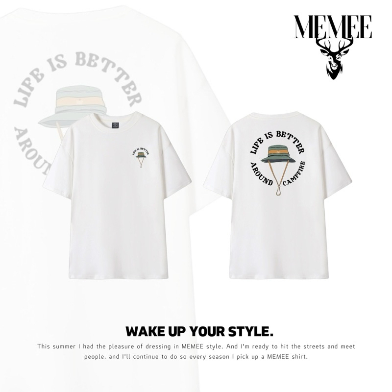 MEMEE เสื้อยืดสกรีนหน้า-หลัง ผ้านุ่ม ทรงสวย (หมวก ทรงตรง) ของแท้ 100%