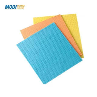 MODIผ้าฟองน้ำเยื่อไม้ธรรมชาติอเนกประสงค์ แพ็ค 3 ผืน สีส้ม/เหลือง/ฟ้า ผ้าทำความสะอาด ผ้าอเนกประสงค์