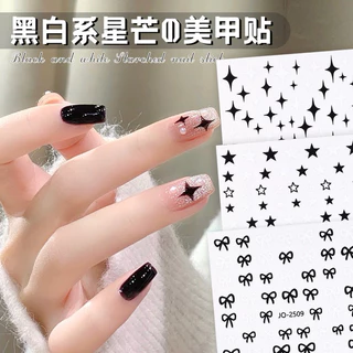 สติกเกอร์แต่งเล็บ ลายหัวใจ/ดาว/โบ ทูโทรขาว+ดำ ใช้แกะแปะติดบนเล็บ