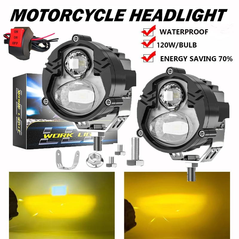(พร้อมสวิตช์)12/24v Led สปอตไลต์รถจักรยานยนต์ไฟหน้าสีคู่เลเซอร์ไฟตัดหมอกรถจักรยานยนต์รถสกู๊ตเตอร์รถกระบะรถบรรทุกไฟกันน้ำ