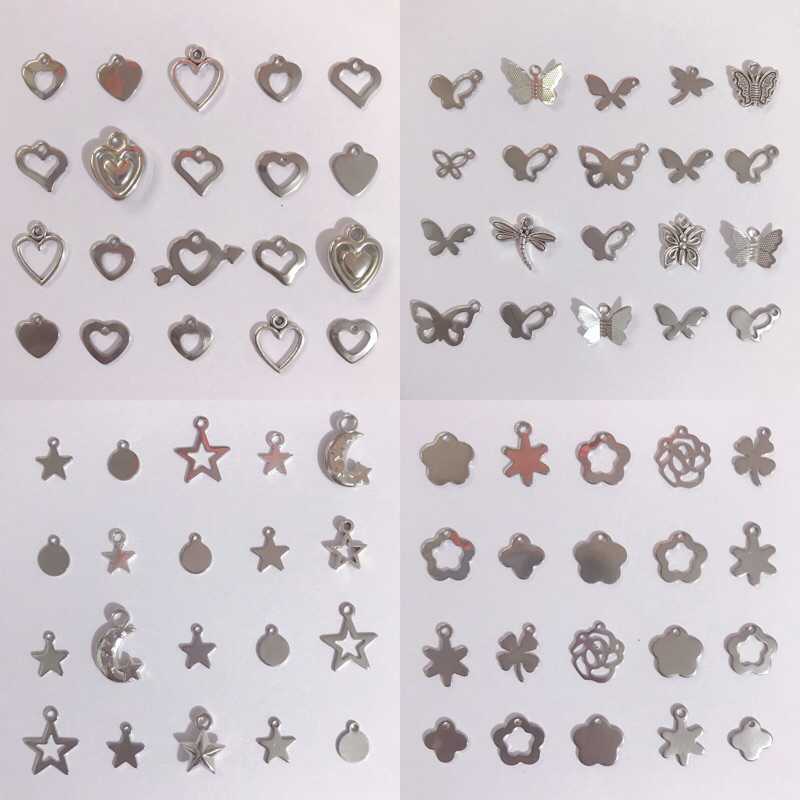 จี้สีเงินแบบเซต 20 ชิ้น/เซต | แถมกล่องใส่จี้ | จี้หัวใจ มงกุฎ ดาว ดอกไม้ ผีเสื้อ ไม้กางเขน โน้ตดนตรี