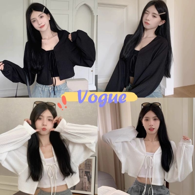 Vogue พร้อมส่ง เสื้อคลุมไหมพรม แขนยาว ครอปสั้น สีพื้นเรียบกรูมินิมอล (8K123)