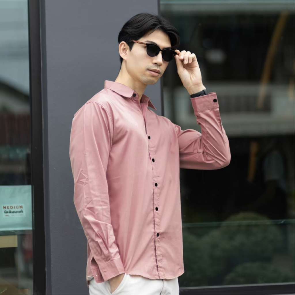 takayay brand เสื้อเชิ้ต สีชมพูกะปิ 36-54 นิ้ว  ผ้าคอตตอนทวิล เสื้อเชิ้ตสีพาสเทล - รูปที่ 2