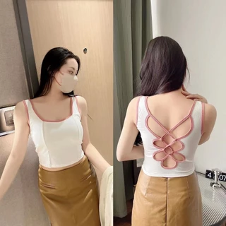 เสื้อกล้ามแขนกุด เข้ารูป เข้ากับทุกการแต่งกายแฟชั่นเปิดหลังสุดเซ็กซี่ สีพื่น สำหรับผู้หญิง V145