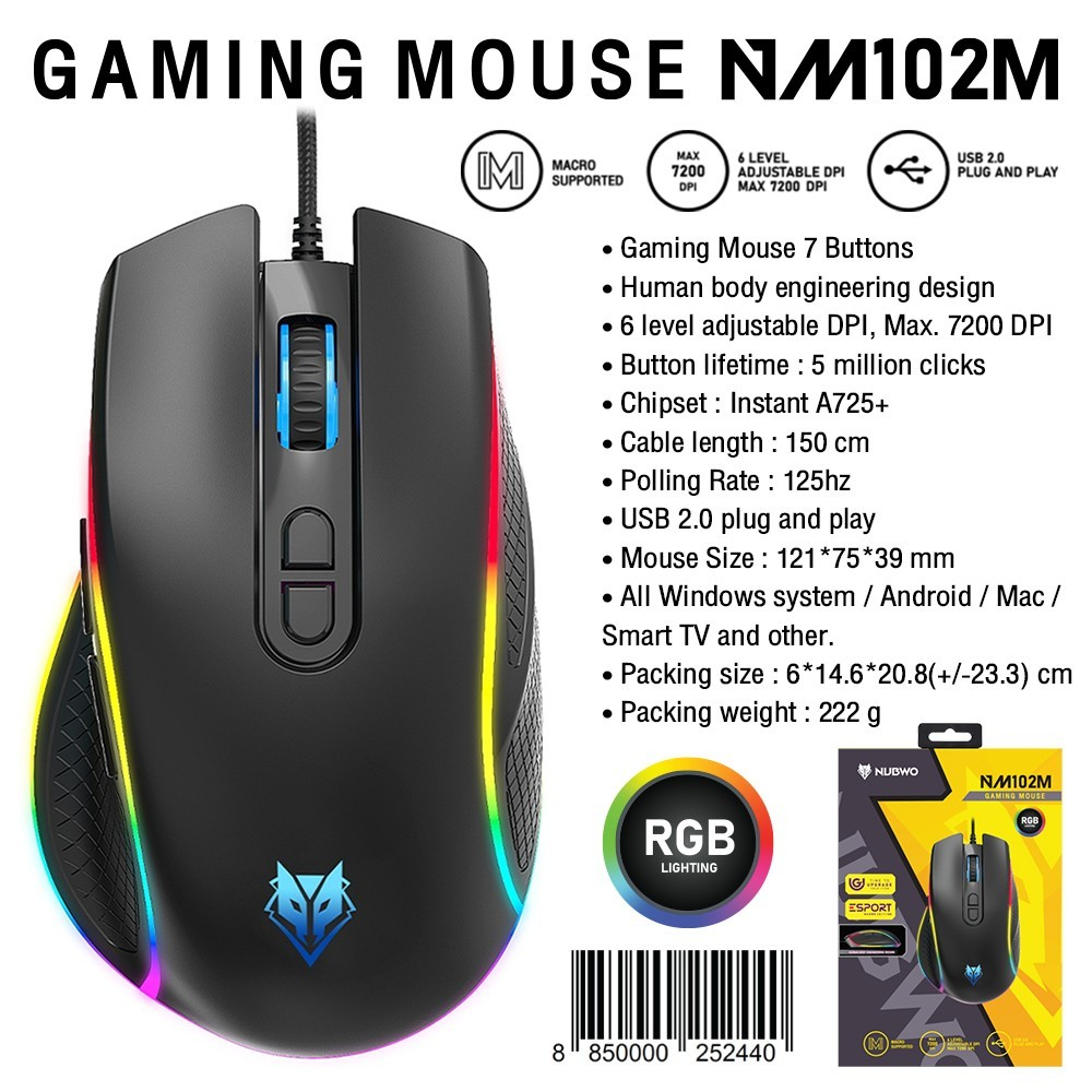 NUBWO NM -102M Gaming Macro Mouse เมาส์มาโคร เมาส์เกมมิ่ง