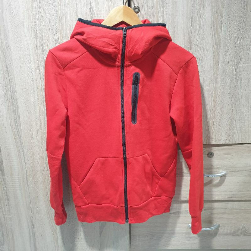 เสื้อฮู้ดซิปคอสูง UNIQLO สีส้ม ของแท้มือสอง