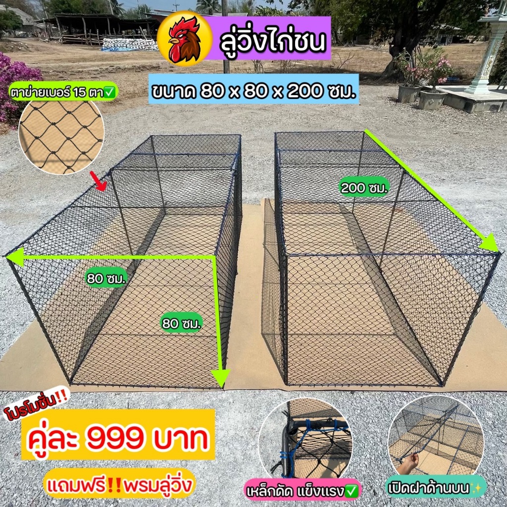 ลู่วิ่งไก่แถมพรมขนาด 80x80x200ซม.คู่ละ999บาท ขนาดโครงเหล็ก6.5มม.เสาใหญ่ขนาดท่อ13มม.