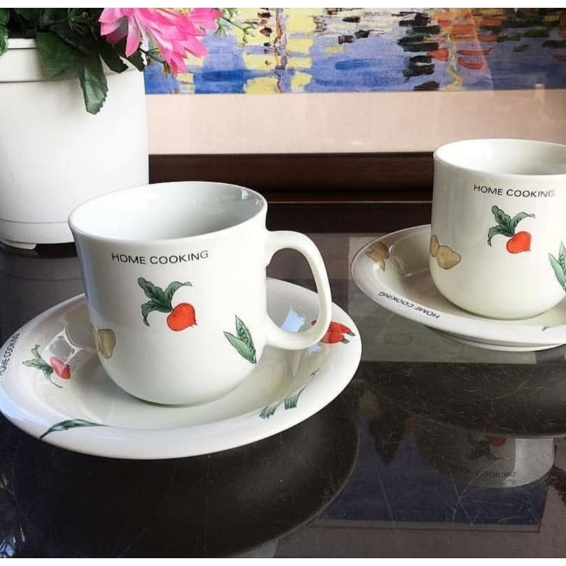 ใหม่)ชุดชากาแฟ+จานรองลายหัวผักไม่ผ่านการใช้ก .2.8"ล.2.8"