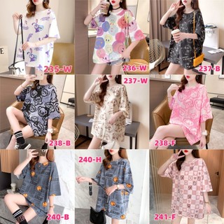 เสื้อยืดแขนสั้นแฟชั่นผู้หญิงฤดูร้อนสไตล์ใหม่พิมพ์ขนาดใหญ่หลวมฤดูร้อนเกาหลีผ้าฝ้ายคอกลมยาวปานกลางเสื้อยืดการ์ตูนน่ารัก