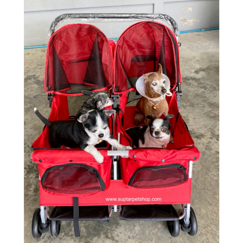 รถเข็นหมา รถเข็นแมว รถเข็นสัตว์เลี้ยง รถเข็นสุนัขแบบ 2 ที่นั่ง รถเข็นแฝดสุนัข SP04 TONGBA รับน้ำหนักได้ 30-35 kg. พับได้