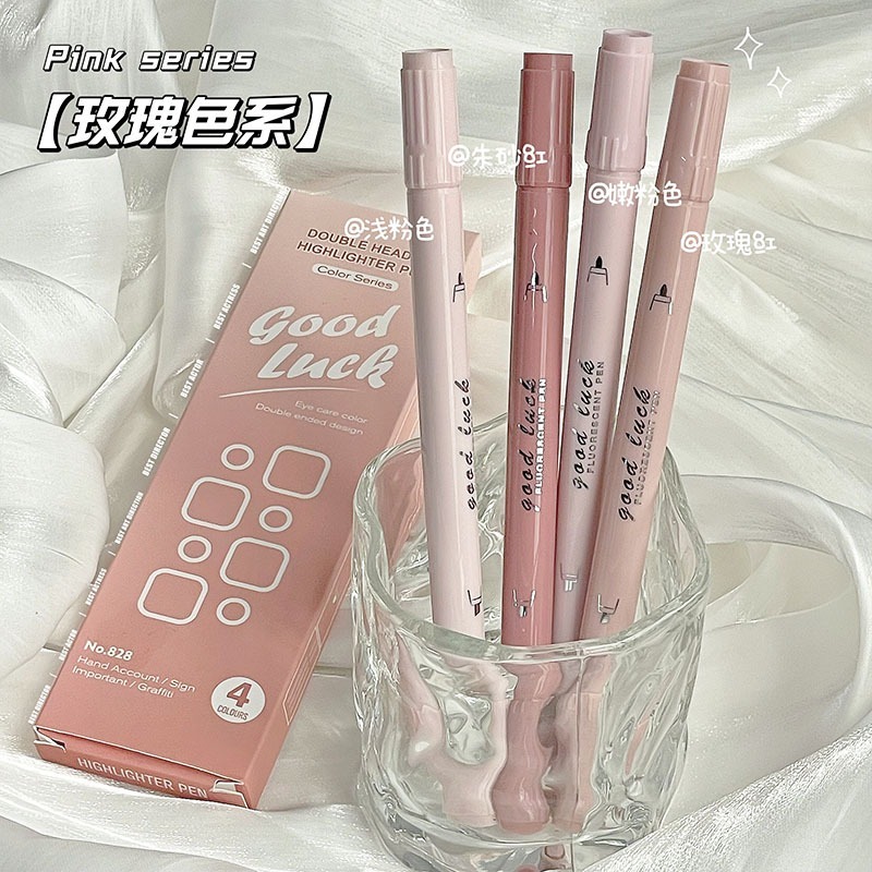 ปากกามาร์กเกอร์ ไฮไลท์ แบบสองหัว หัวกลม หัวเฉียง เครื่องเขียน อุปกรณ์การเรียน สีน้ํา 4 ชิ้น/เซต