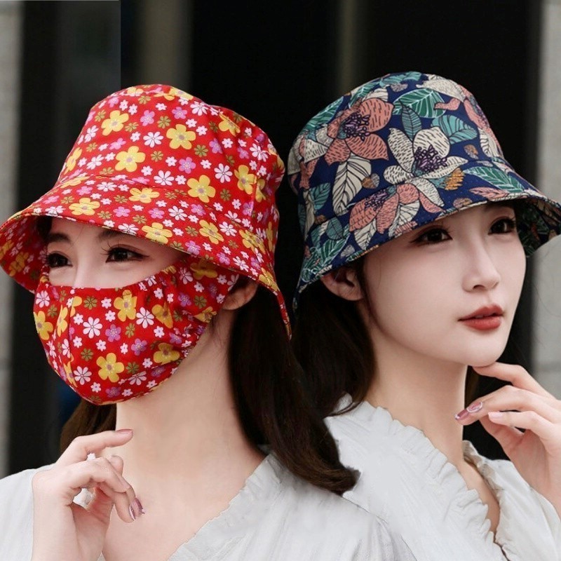 หมวกกันแดด ป้องกันฝุ่น ระบายอากาศได้ดี ลายดอกไม้ แฟชั่นฤดูร้อน