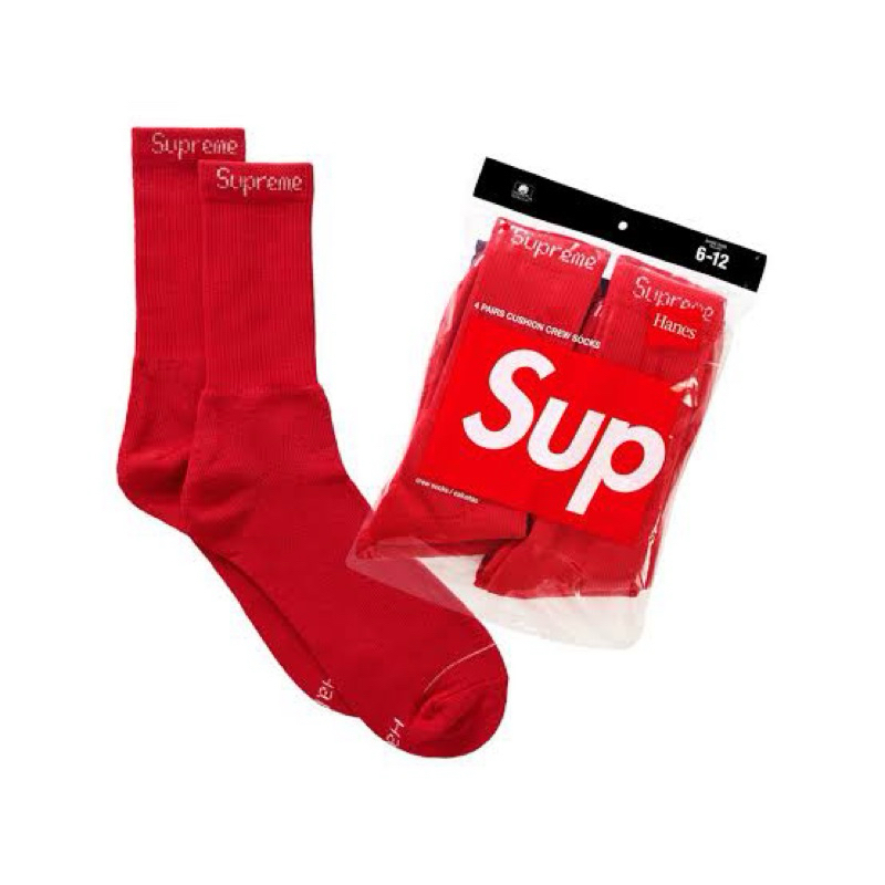 (Used) ถุงเท้า Supreme x Hanes Crew Socks สีแดง