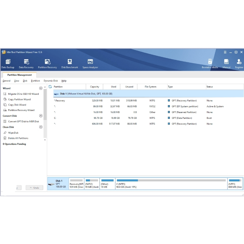 MiniTool Partition Wizard v12.8 โปรแกรมจัดการพาร์ติชั่น สำหรับ Windows