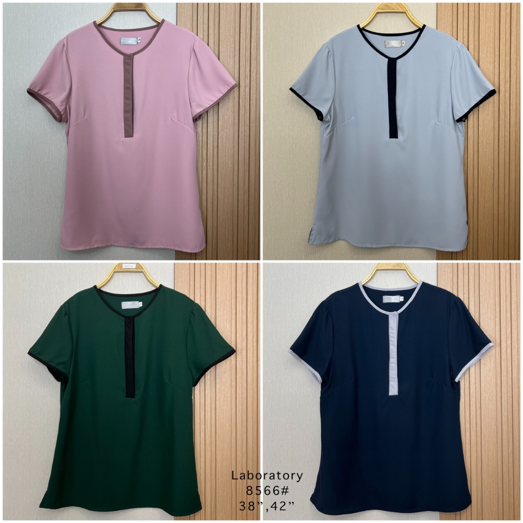 Laboratory เสื้อทำงาน เสื้อคอกลมแต่งกุ้นคอทูโทน 8566 แขนสั้น