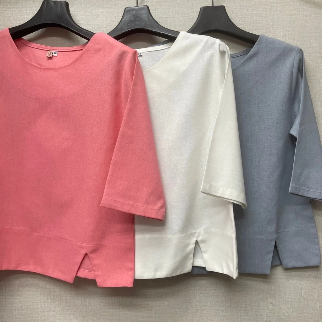เสื้อคอกลมแขนสามส่วน เสื้อลินินผสมฝ้าย100% เนื้อผ้าแน่น ไม่ยืดไม่ย้วย สวยทันสมัย สีสันสดใส สินค้าพร้อมส่ง มีไซส์ 38-50