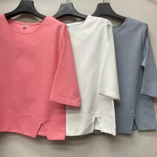 เสื้อคอกลมแขนสามส่วน เสื้อลินินผสมฝ้าย100% เนื้อผ้าแน่น ไม่ยืดไม่ย้วย สวยทันสมัย สีสันสดใส สินค้าพร้อมส่ง มีไซส์ 38-50