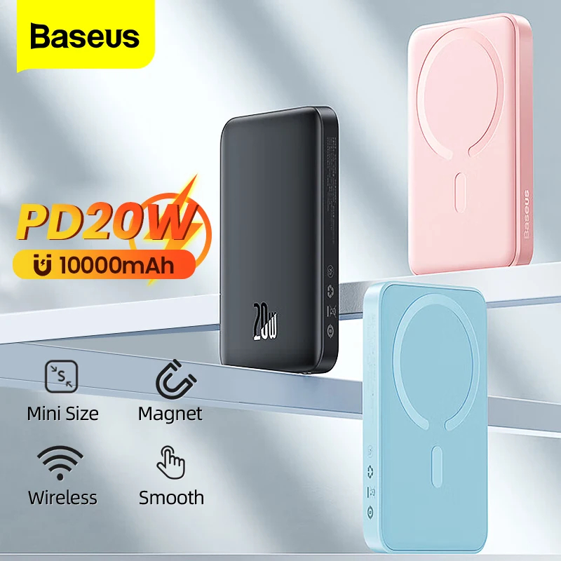 Baseus 10000mAh PD 20W Magnetic Power Bank 10000 mAh Wireless Fast Charging Powerbank Portable Battery（With Cable)