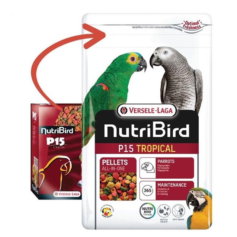 อาหารนก Nutribird P15 tropical อาหารนกแก้ว นกปากขอ อาหารนกโตเต็มวัย 1กก.