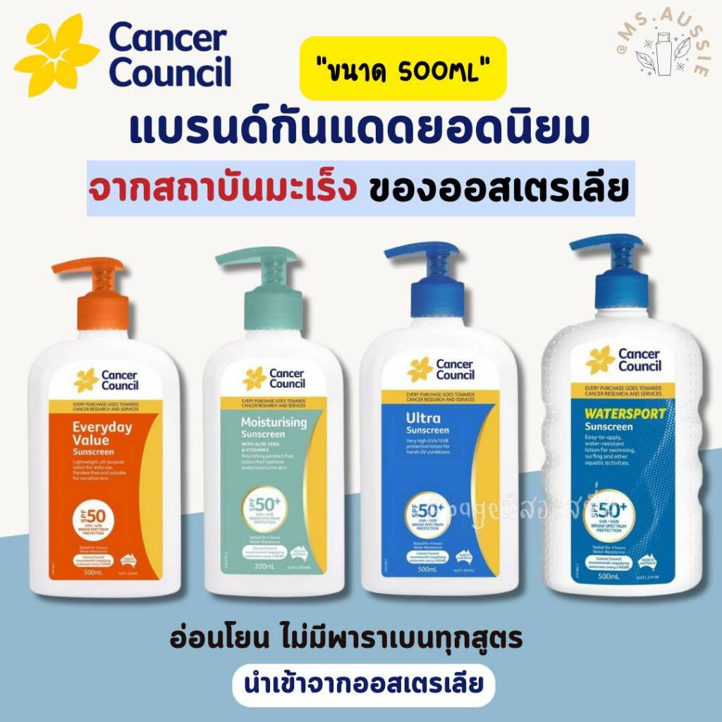 Cancer Council Sunscreen 500 ml. ครีมกันแดด​ นำเข้าจากออสเตรเลีย​