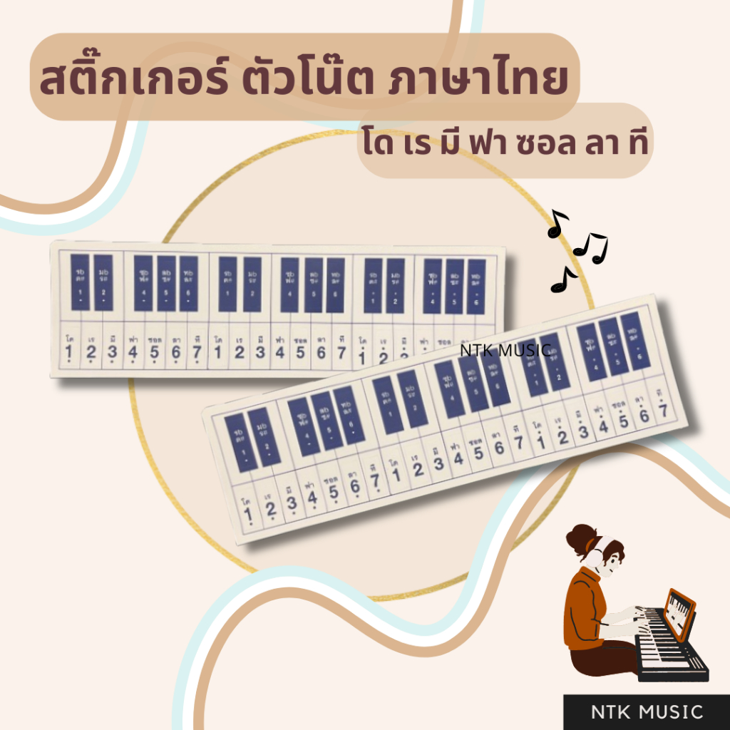 สติ๊กเกอร์ตัวโน๊ต ภาษาไทย แปะเมโลเดียน-คีย์บอร์ด-เปียโน