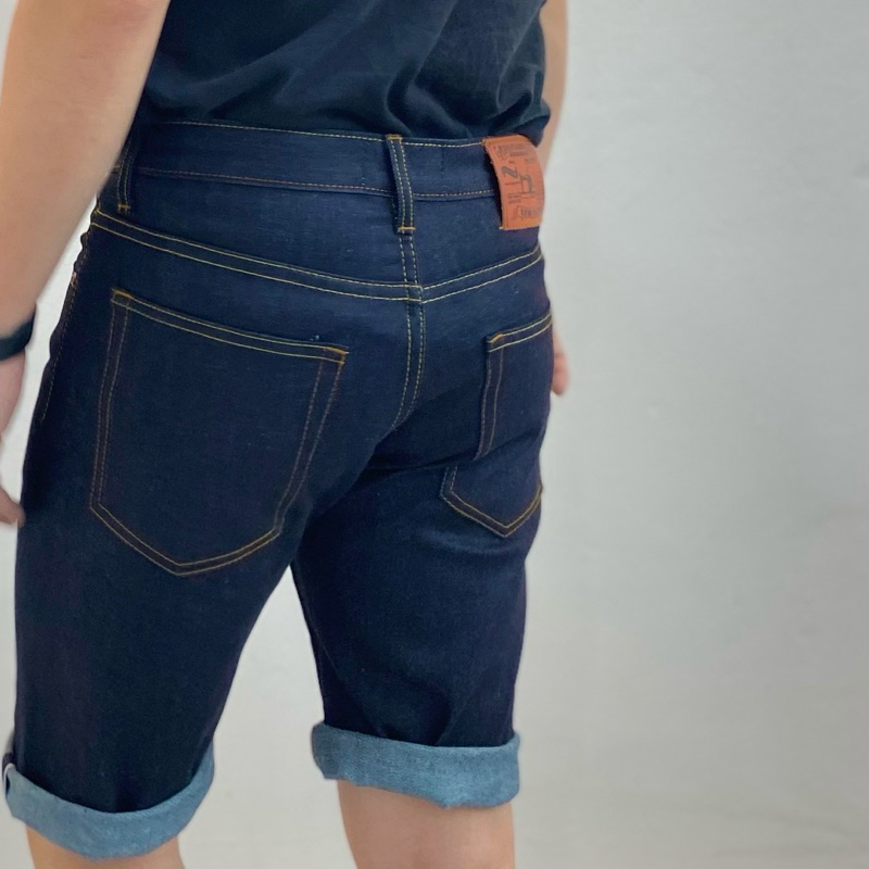 กางเกงยีนส์ริมแดงขาสั้นผ้ายืด12.5ออนซ์เป้าซิปย้อมสีDouble indigo เข้มจัดใส่สบายเฟดสวยทรงSLIM-FITป้ายหนังแท้ - รูปที่ 3