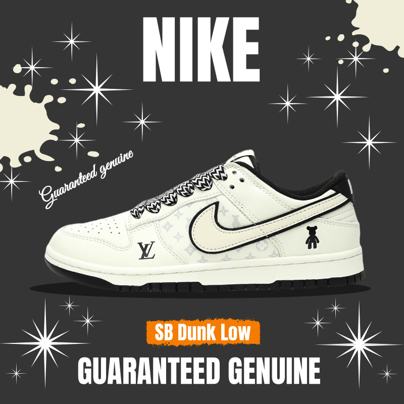 （จัดส่งฟรี）Louis Vuitton x Nike SB Dunk Low"Beige/Black/LV Monogram" องเท้าผ้าใบ รองเท้า nike SJ2068-239