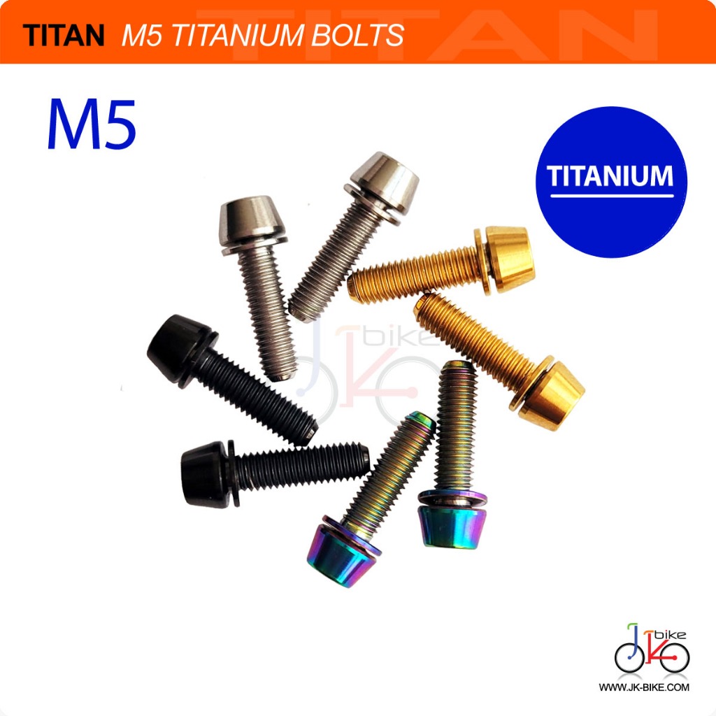 NEW! น็อตสกรูไทเทเนียม TITAN M5x18mm TITANIUM BOLTS TAPER HEAD ยึดสเต็มจักรยาน 1 ชิ้น