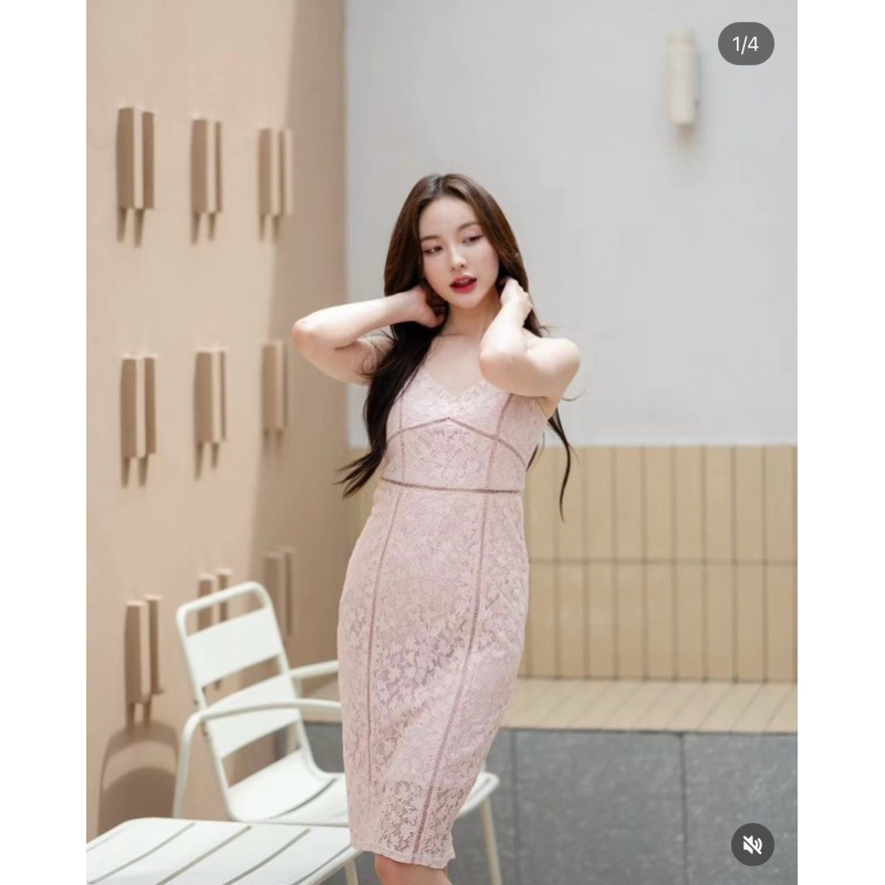 RMVcollection ชุดเดรสลูกไม้ รุ่น Giselle Lace Dress สี PINK #RMV #RMVส่งต่อ