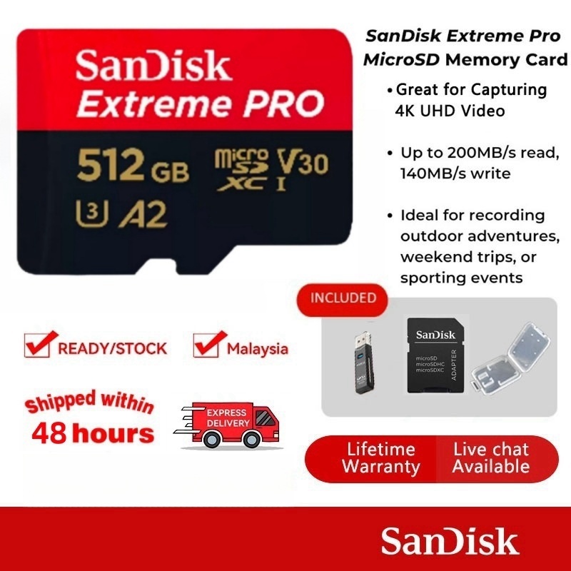 Sandisk  Extreme Pro SD Card 16GB 32GB 64GB 128GB  256GB  การ์ดหน่วยความจำ SDXC UHS-I U3 A2 V30อะแดปเตอร์