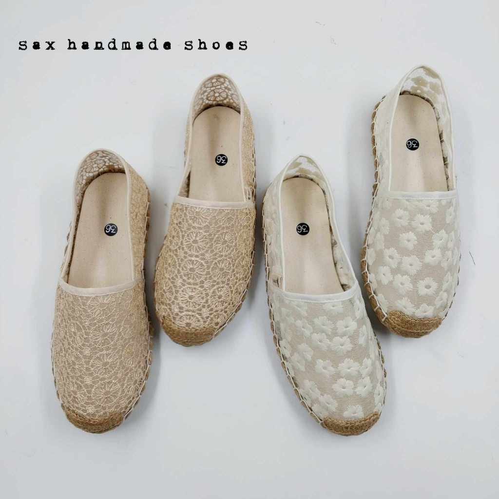รองเท้าแฮนด์เมด Espadrilles "รุ่นถักหน้าทรงใหม่" ใส่ได้ทั้งชายและหญิง รุ่นลูกไม้ตาข่าย