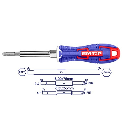 EMTOP ไขควงอเนกประสงค์ 6 in 1 รุ่น ESDRH0602 ( 6 in 1 Screwdriver )งานคุณภาพสูง